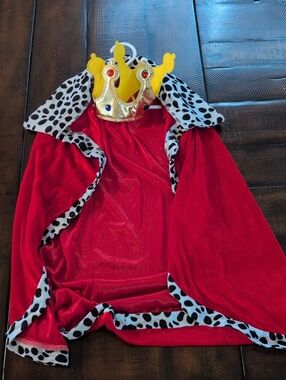 Kids Red Royal Cape with Faux Ermine Trim And Adjustable Crown